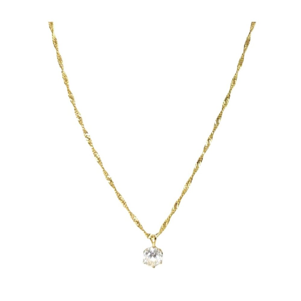 Vintage Round CZ Solitaire Charm Pendant Gold Tone Necklace 18" Long Chain - Picture 2 of 5